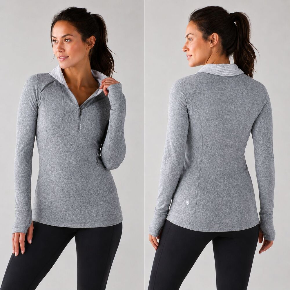 Lululemon Think Fast Pullover 6 Gray Slate Stripe Run Pocket Zip Layer Thumbhole